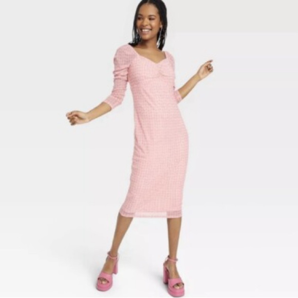 Size S Ladies Elegant Pink Long Sleeve Dress